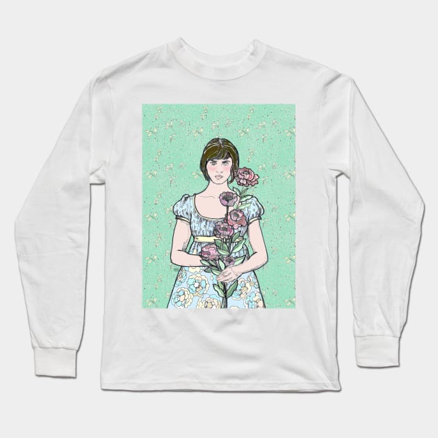 Woman Holding Pink Flowers. Long Sleeve T-Shirt by FanitsaArt